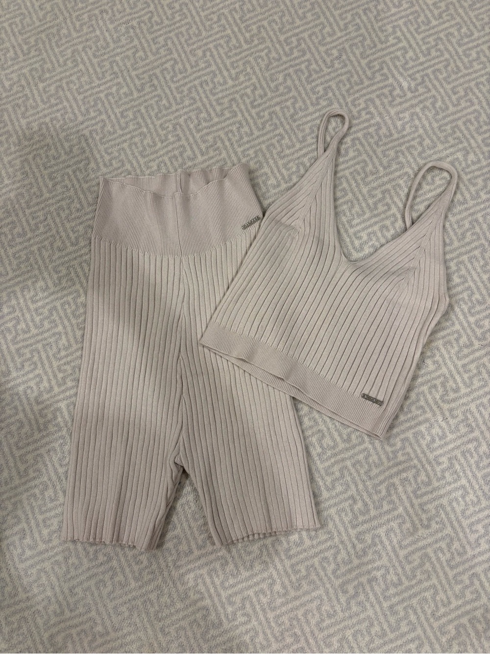 Glyder Ribbed Knit V-Neck Crop Top and Biker Shorts Set - Cream